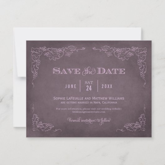 Save The Date Mariage rustique de vigne vintage prune (Devant)