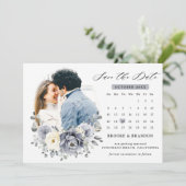 Save The Date Mariage rustique d'hiver gris argent et floral ivo (Debout devant)