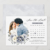 Save The Date Mariage rustique d'hiver gris argent et floral ivo (Devant / Derrière)