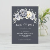 Save The Date Mariage rustique d'hiver gris argenté et floral iv (Debout devant)