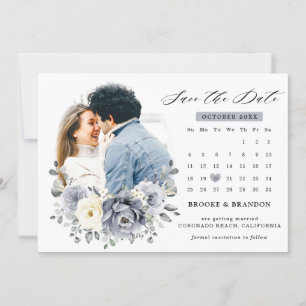 Save The Date Mariage rustique d'hiver gris argenté et floral iv