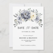 Save The Date Mariage rustique d'hiver gris argenté et floral iv (Devant)