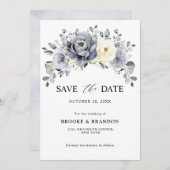 Save The Date Mariage rustique d'hiver gris argenté et floral iv (Devant / Derrière)