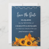 Save The Date Mariage rustique Dusty Blue Sunflower & dentelle (Dos)