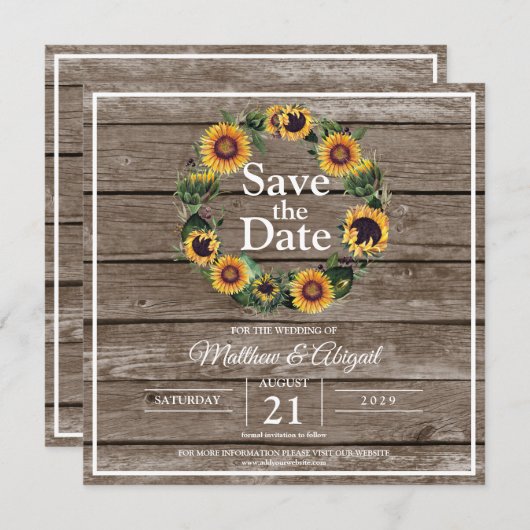 Save The Date Mariage rustique élégant de tournesol (Devant / Derrière)