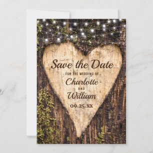Save The Date Mariage rustique en écorce de bois