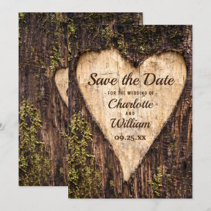 Save The Date Mariage rustique en écorce de bois