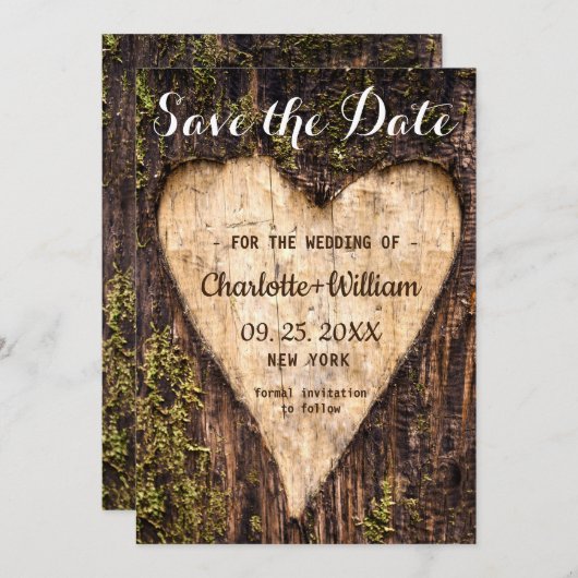 Save The Date Mariage rustique en écorce de bois (Devant / Derrière)