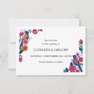 Save The Date Mariage rustique ethnique oiseaux et fleurs