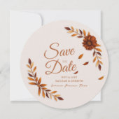 Save The Date Mariage Rustique Feuilles D'automne Brun Sienne Be (Devant)