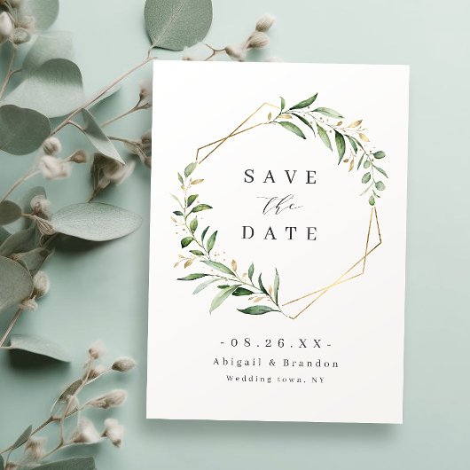 Save The Date Mariage rustique géométrique à la verdure moderne