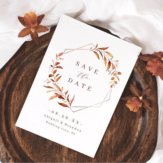 Save The Date Mariage rustique géométrique à verdure automnale m