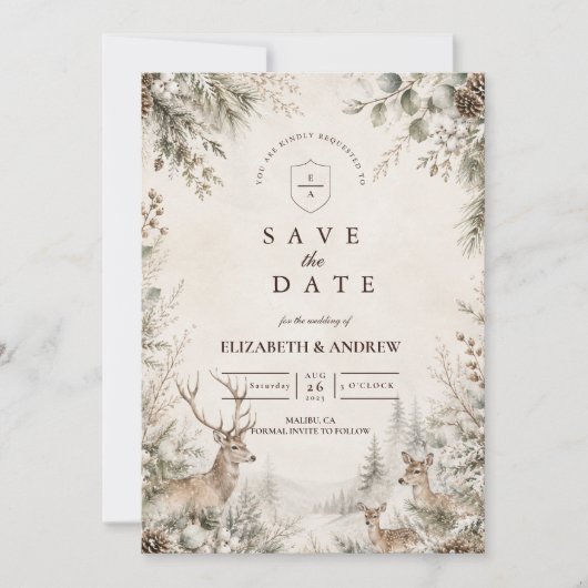 Save The Date Mariage rustique intemporel d'hiver (Devant)