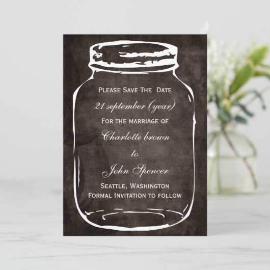 Save The Date mariage rustique mason jar enregistrer la date (Debout devant)