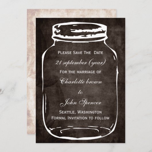 Save The Date mariage rustique mason jar enregistrer la date (Devant / Derrière)