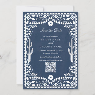 Save The Date Mariage rustique mexicain bleu Papier découpé