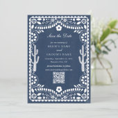 Save The Date Mariage rustique mexicain bleu Papier découpé (Debout devant)