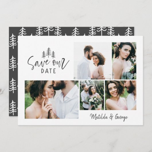 Save The Date mariage rustique multi-photo moderne (Devant / Derrière)
