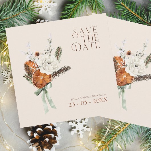 Save The Date Mariage Rustique Orange Slices Fleurs blanches
