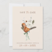 Save The Date Mariage Rustique Orange Slices Fleurs blanches (Devant)