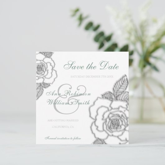 Save The Date Mariage rustique rose vert émeraude (Debout devant)