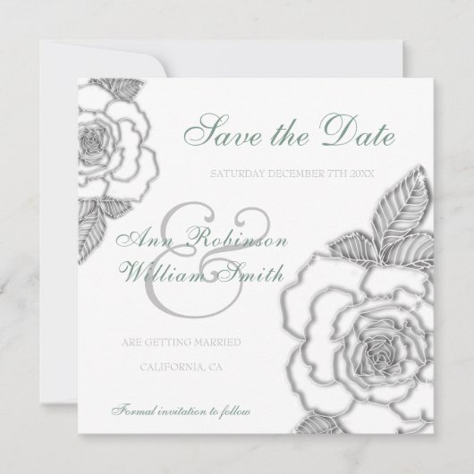 Save The Date Mariage rustique rose vert émeraude (Devant)