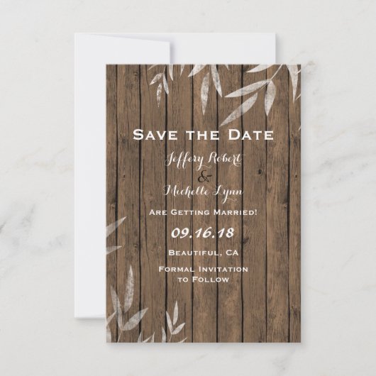 Save The Date Mariage Rustique Saule sur Bois (Devant)