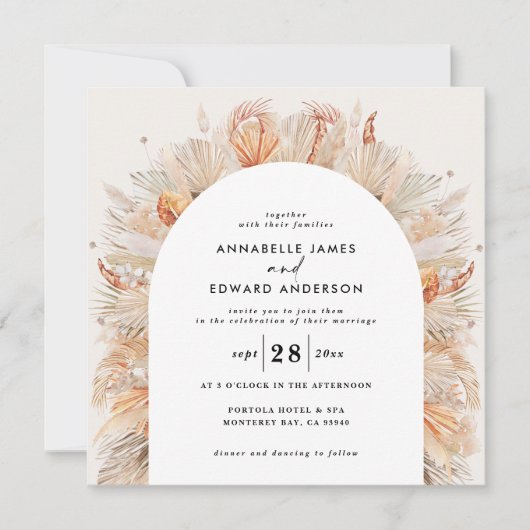 Save The Date Mariage rustique terre cuite pampas herbe botaniqu (Devant)