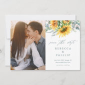 Save The Date Mariage Rustique Tournesol Eucalyptus (Devant)