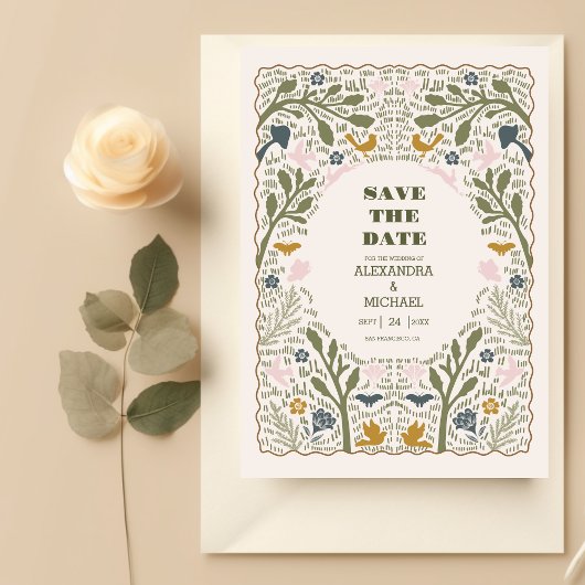 Save The Date Mariage Rustique Vert Fougère de la Forêt