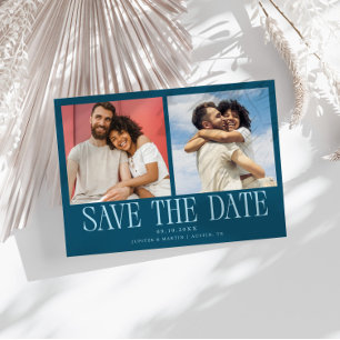 Save The Date Mariage sarcelle moderne à 2 photos