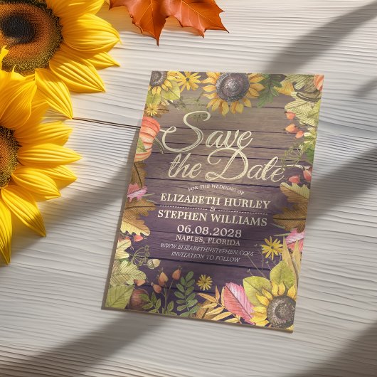 Save The Date Mariage Sauvegarder La Date Automne Feuilles Bois 