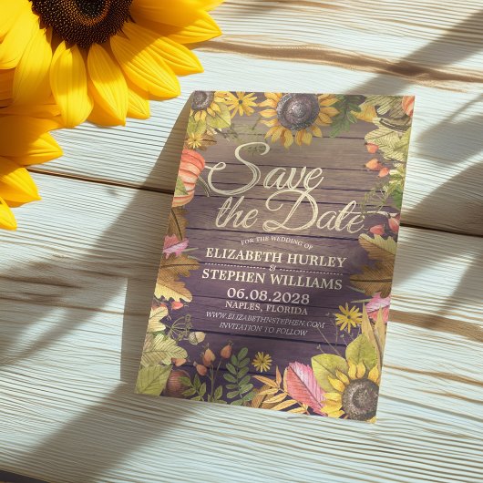 Save The Date Mariage Sauvegarder La Date Automne Feuilles Bois 