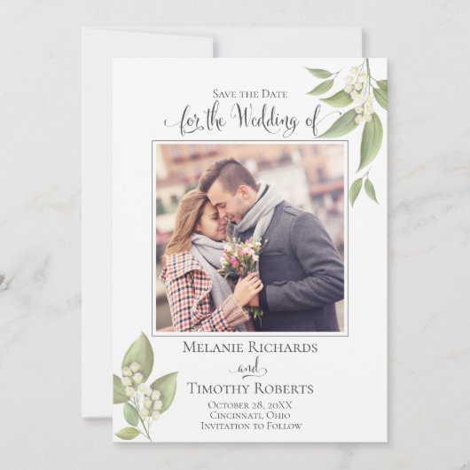 Save The Date Mariage Sauver la date Sage Vert Élégant Photo (Devant)