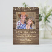 Save The Date Mariage Sauvez la date Lumières en bois rustique P (Debout devant)
