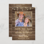 Save The Date Mariage Sauvez la date Lumières en bois rustique P (Devant / Derrière)