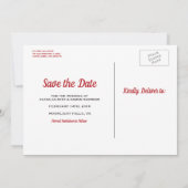 Save The Date Mariage Sauvez la date Romantique Red Gold Hearts (Dos)