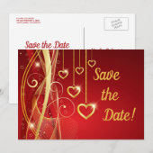 Save The Date Mariage Sauvez la date Romantique Red Gold Hearts (Devant / Derrière)