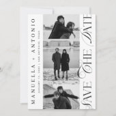 Save The Date Mariage Script Moderne 3 Photos Noir et Blanc (Devant)