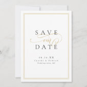 Save The Date Mariage Script Romantique Élégance Simple Or Noir (Devant)