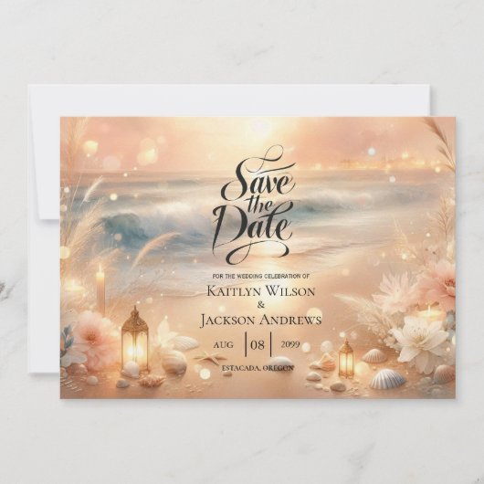 Save The Date Mariage Seaside Sparkle et Sunset Dreams (Devant)