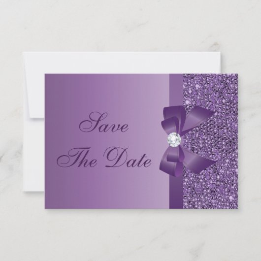 Save The Date Mariage Sequins Imprimés Violets Enregistrez la Da (Devant)