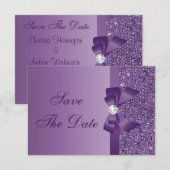 Save The Date Mariage Sequins Imprimés Violets Enregistrez la Da (Devant / Derrière)