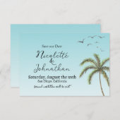 Save The Date Mariage Simple à la Plage avec Palmier et Oiseaux (Devant / Derrière)