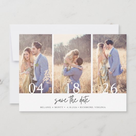 Save The Date Mariage simple à trois photos Enregistrer la date (Devant)