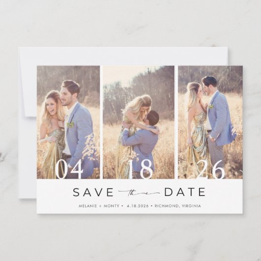 Save The Date Mariage simple à trois photos Enregistrer la date (Devant)