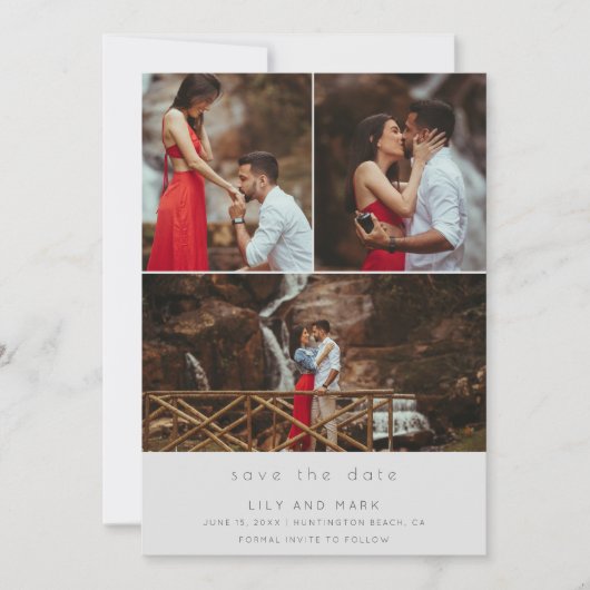 Save The Date Mariage simple à trois photos Enregistrer la date (Devant)
