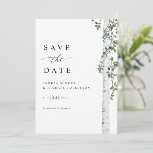 Save The Date Mariage simple Birch Tree (Debout devant)
