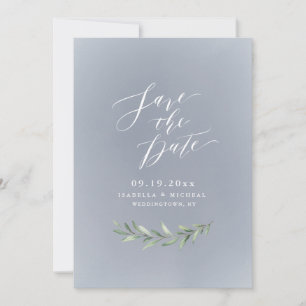 Save The Date Mariage simple calligraphie rustique verdure grise