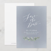 Save The Date Mariage simple calligraphie rustique verdure grise (Devant / Derrière)